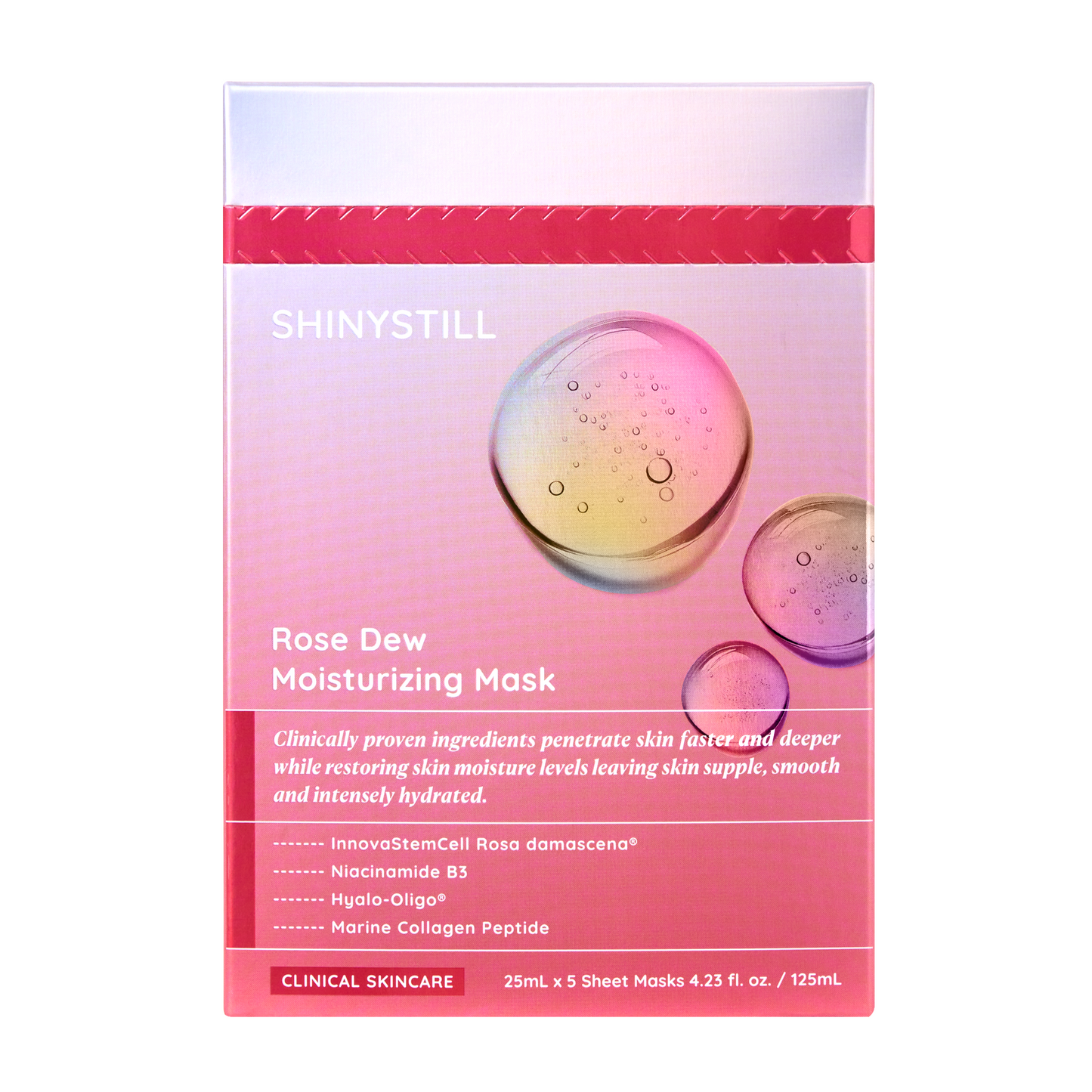 ShinyStill Rose Dew Moisturizing Mask packaging on a white background